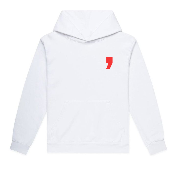 Red Comma Hoodie White Push The Comma