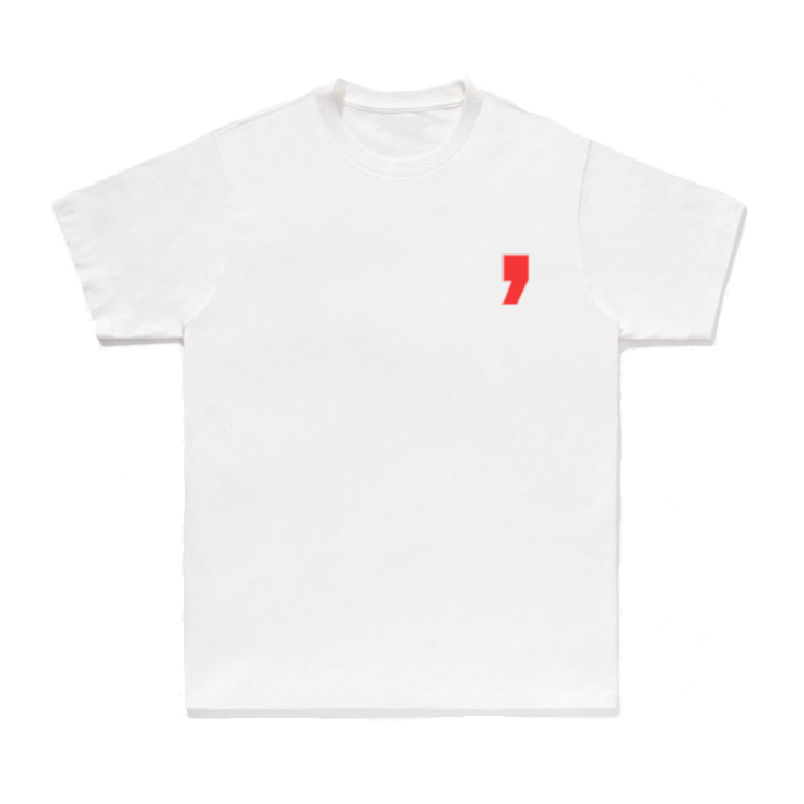 Red Comma T-Shirt White Push The Comma