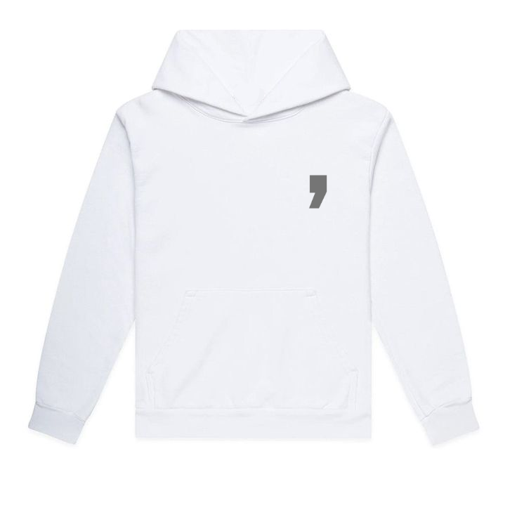 Reflective Comma Hoodie White Push The Comma